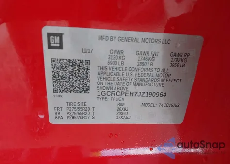 2018 Chevrolet Silverado 1500 Custom из США, поврежденный, VIN 1GCRCPEH7JZ190964